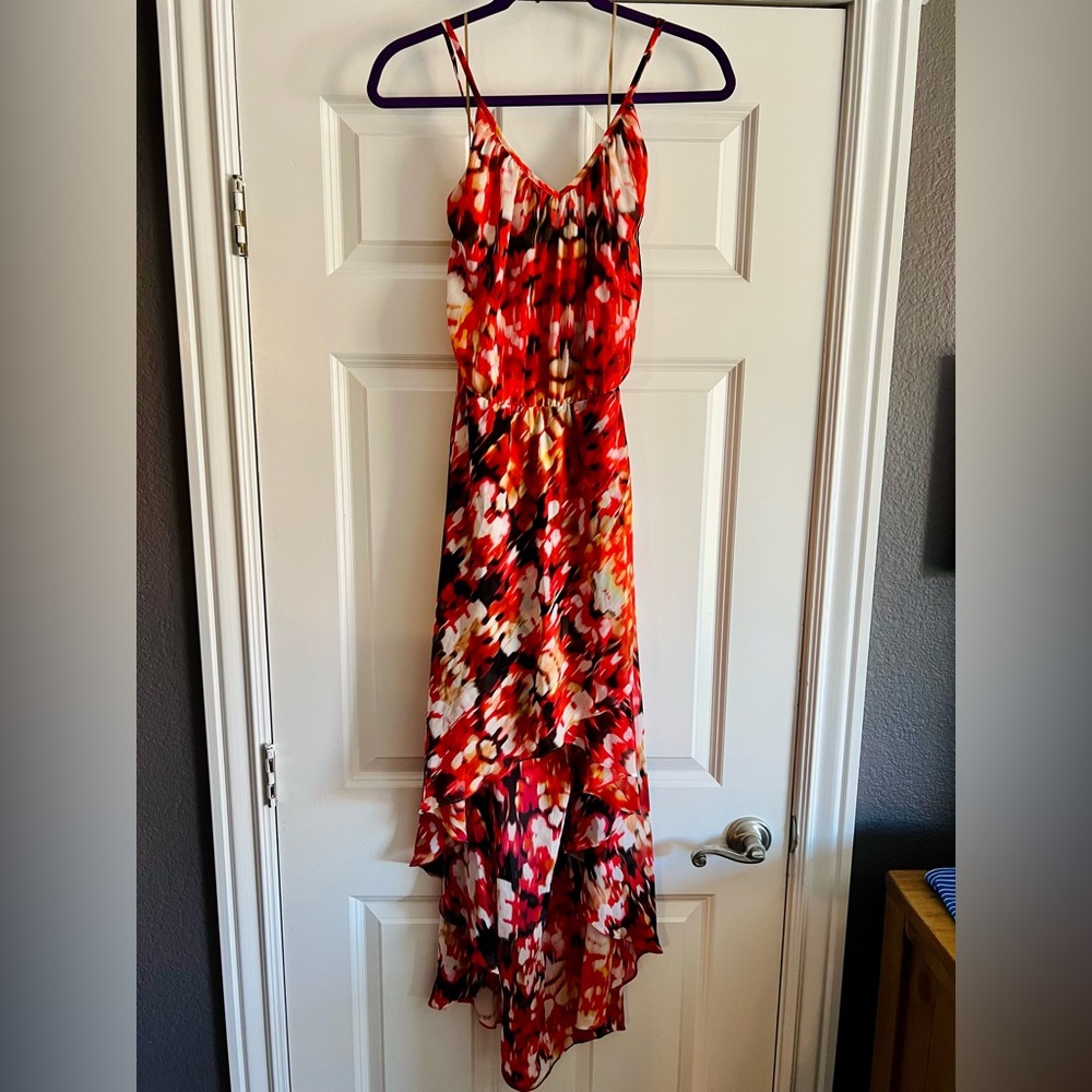 Guess Red and Orange V-neck High-Low Sundress